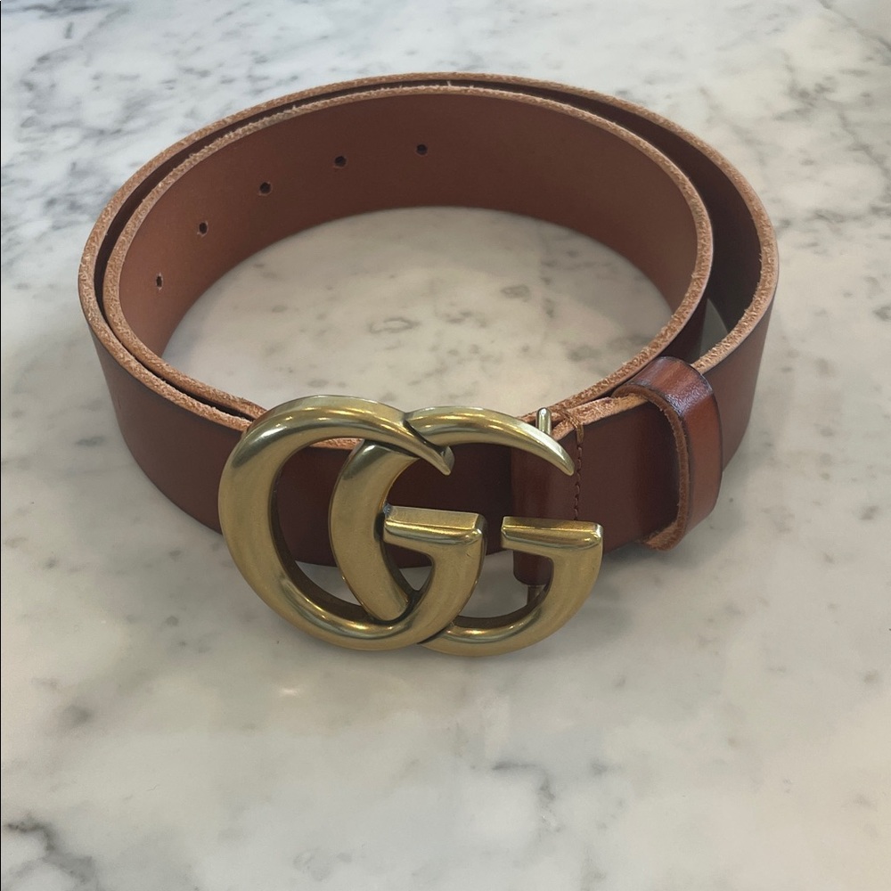 Gucci Marmont GG Wide Belt Brown Leather with Goldtone Buckle